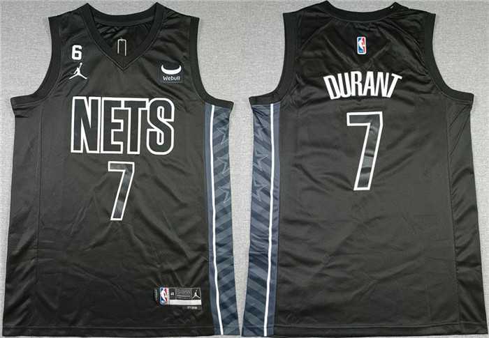 Men%27s Brooklyn Nets #7 Kevin Durant Black2022-23 Statement Edition No.6 Patch Stitched Basketball Jersey